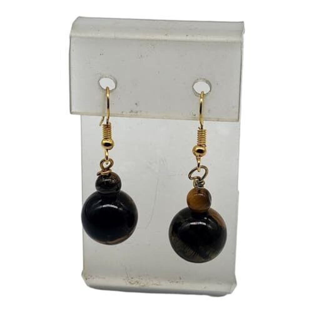 3796 Tiger Eye Earrings and Girls with 18K Gold Plating Round Shape